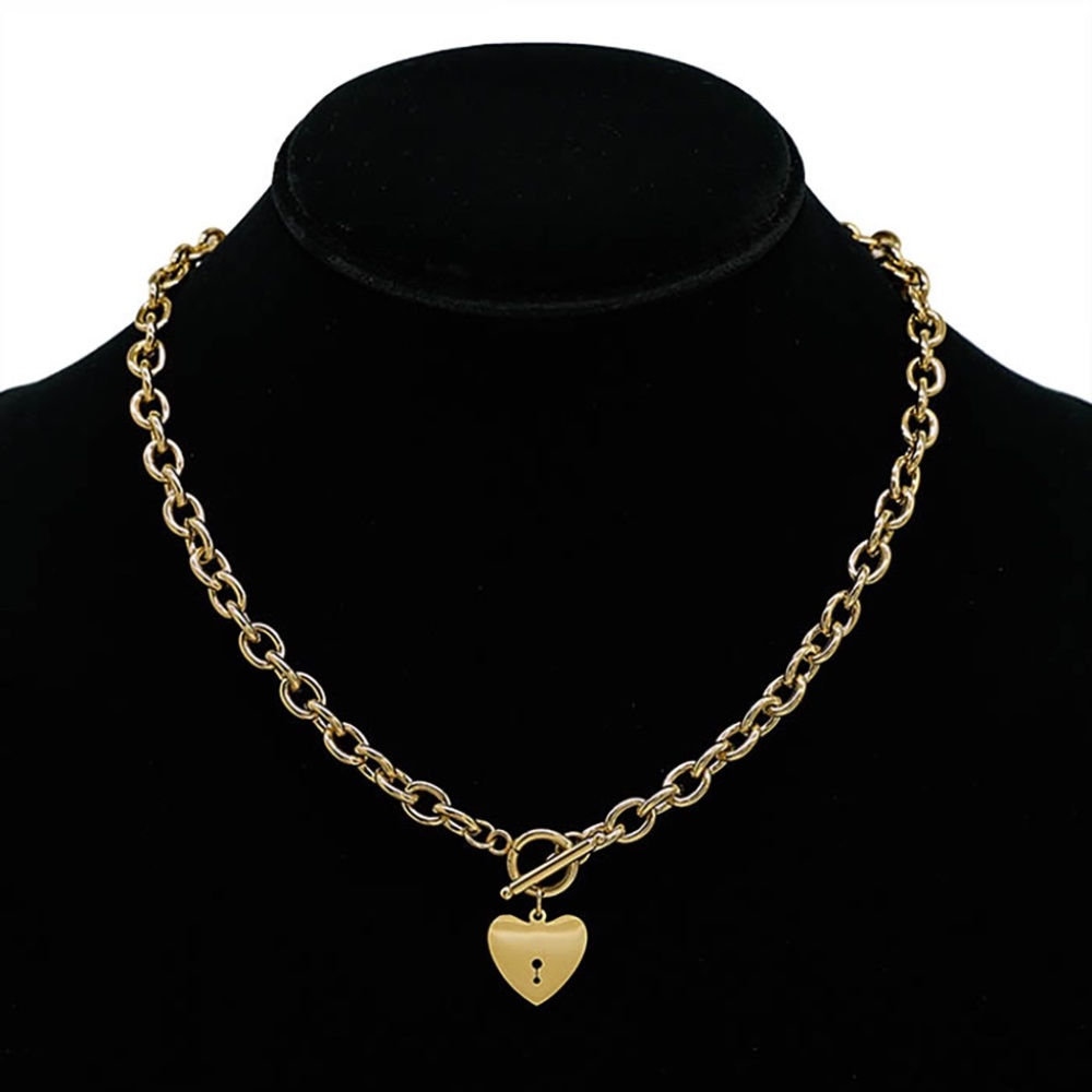 Secret Box New York Stainless Steel Heart Toggle Chain Necklace (K)